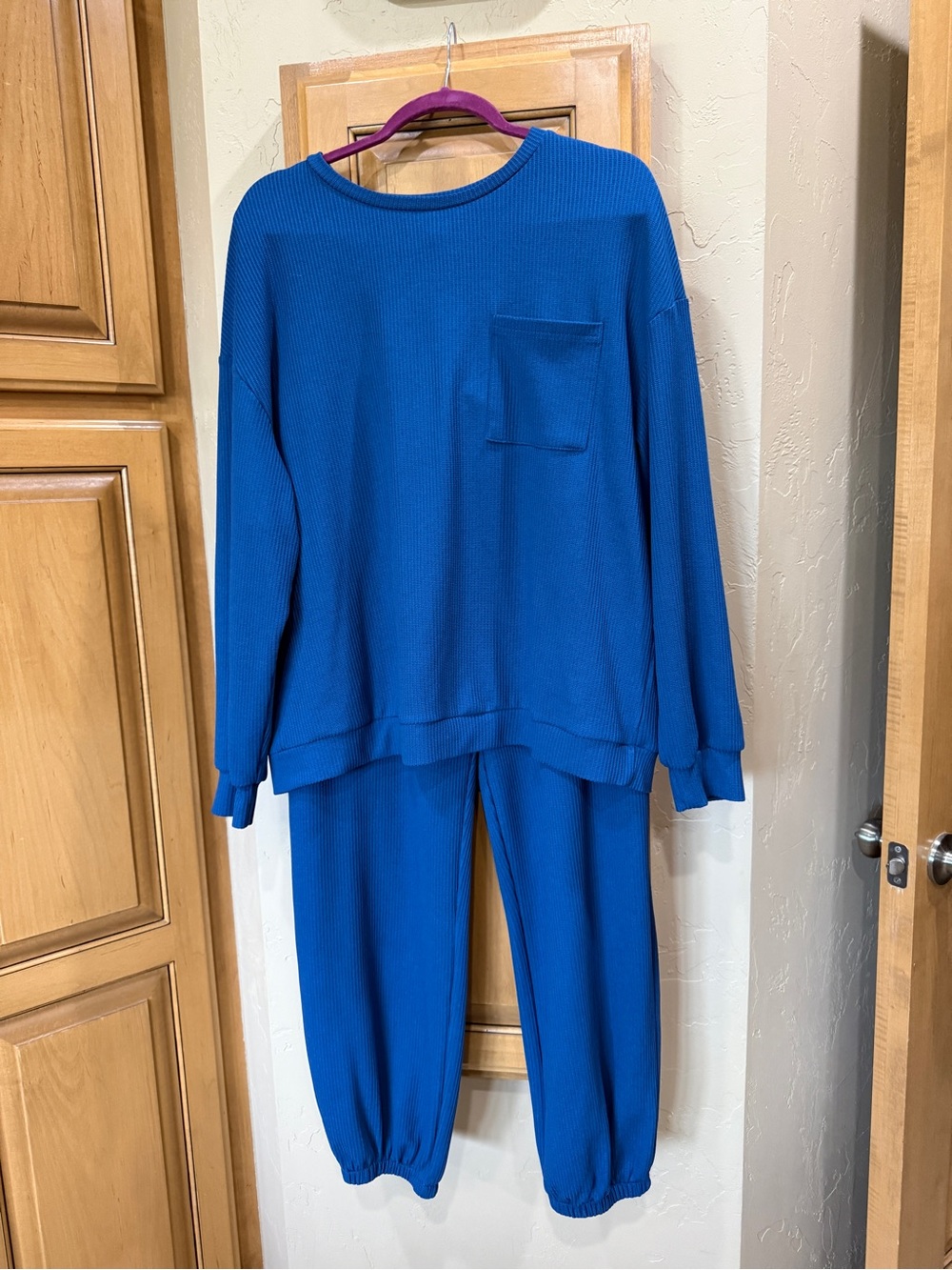 Women’s Royal Blue Ribbed Two-Piece Jogger Set